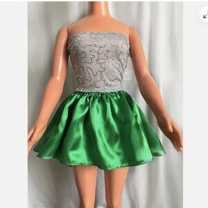 Gray Top with sequins and Green Satin Mini Skirt for My Size Barbie Doll 36" New